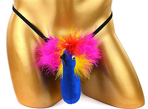 Men’s Sexy Animal Underwear Thong G-string Novelty Underwear Gag & Pranks Gifts, Blue Peacock